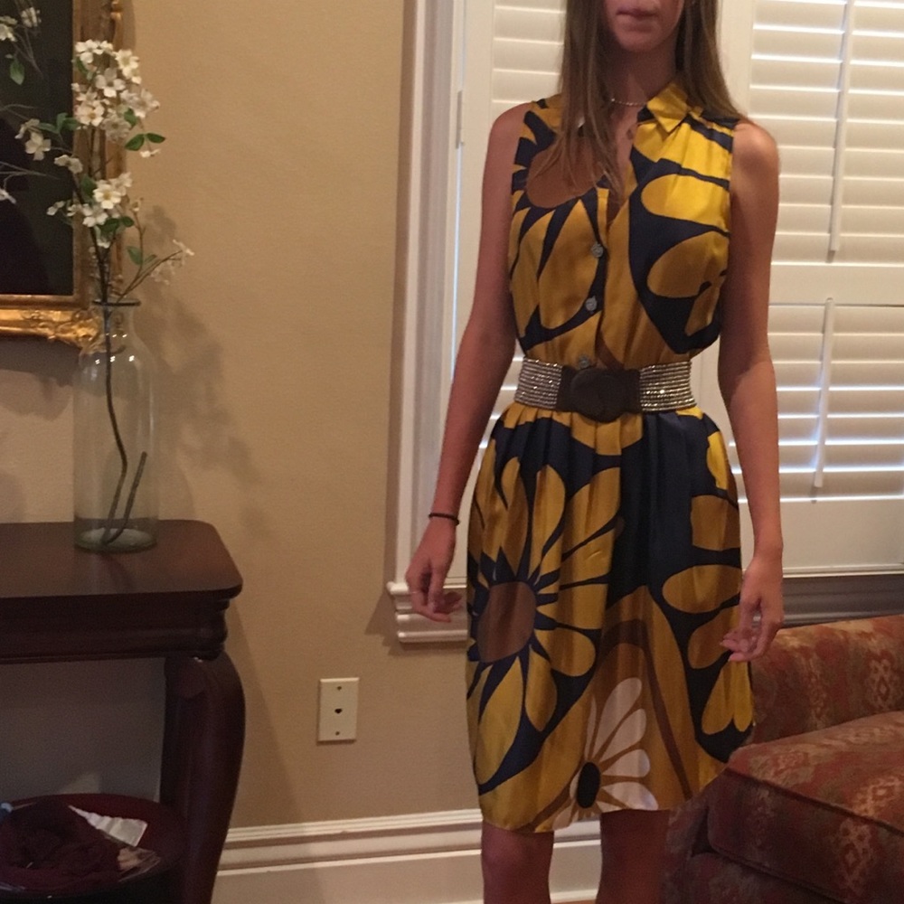 Anthropologie Yellow and Black Floral Dress